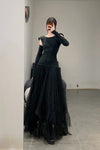 marc le bihan off shoulder long sleeve dress 21973 E23 black